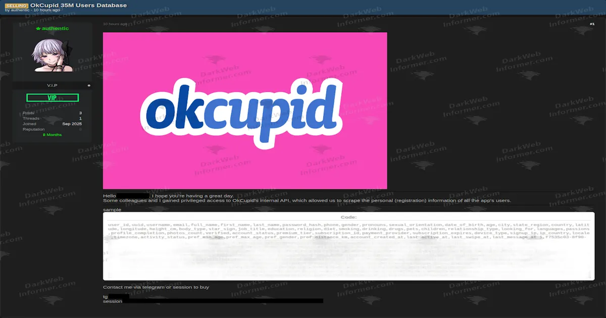 OkCupid Data Scrape: Hacker Claims to Sell 35M User Records