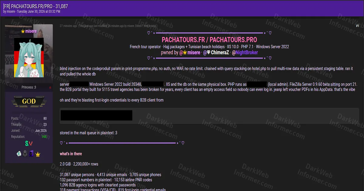 French Tour Operator Pachatours Allegedly Breached, Passport, Payment and Credential Data Exposed