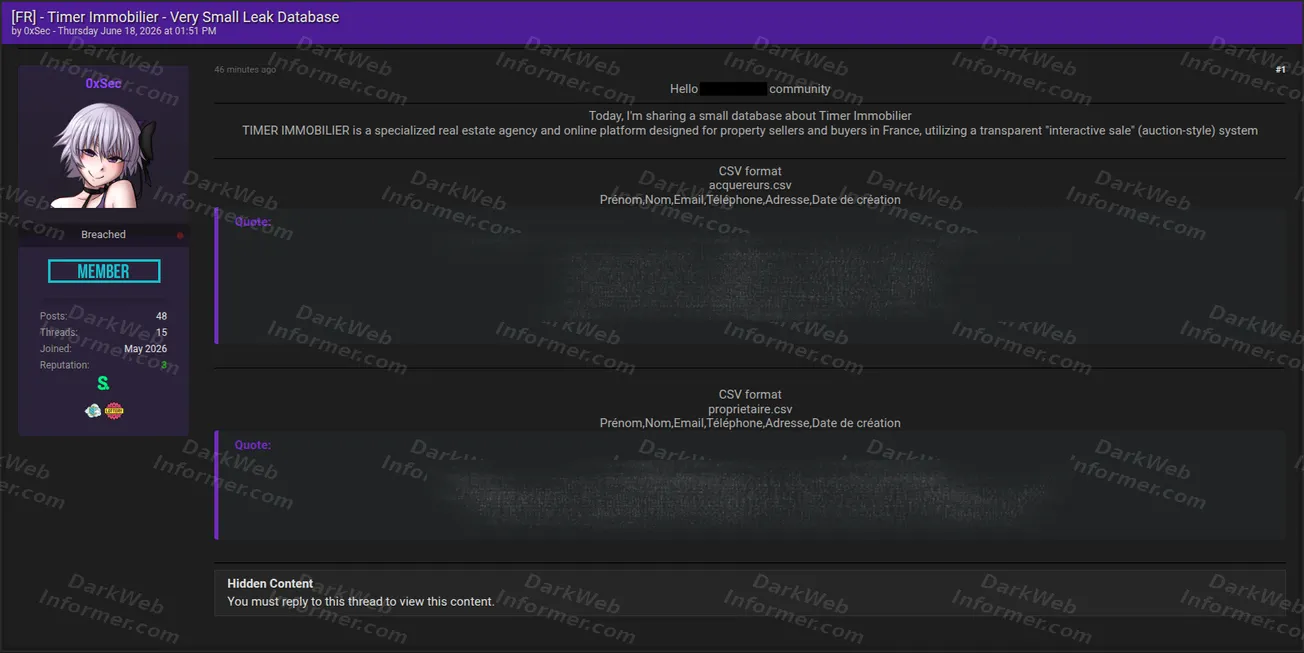 Timer Immobilier France alleged leak Screenshot 1