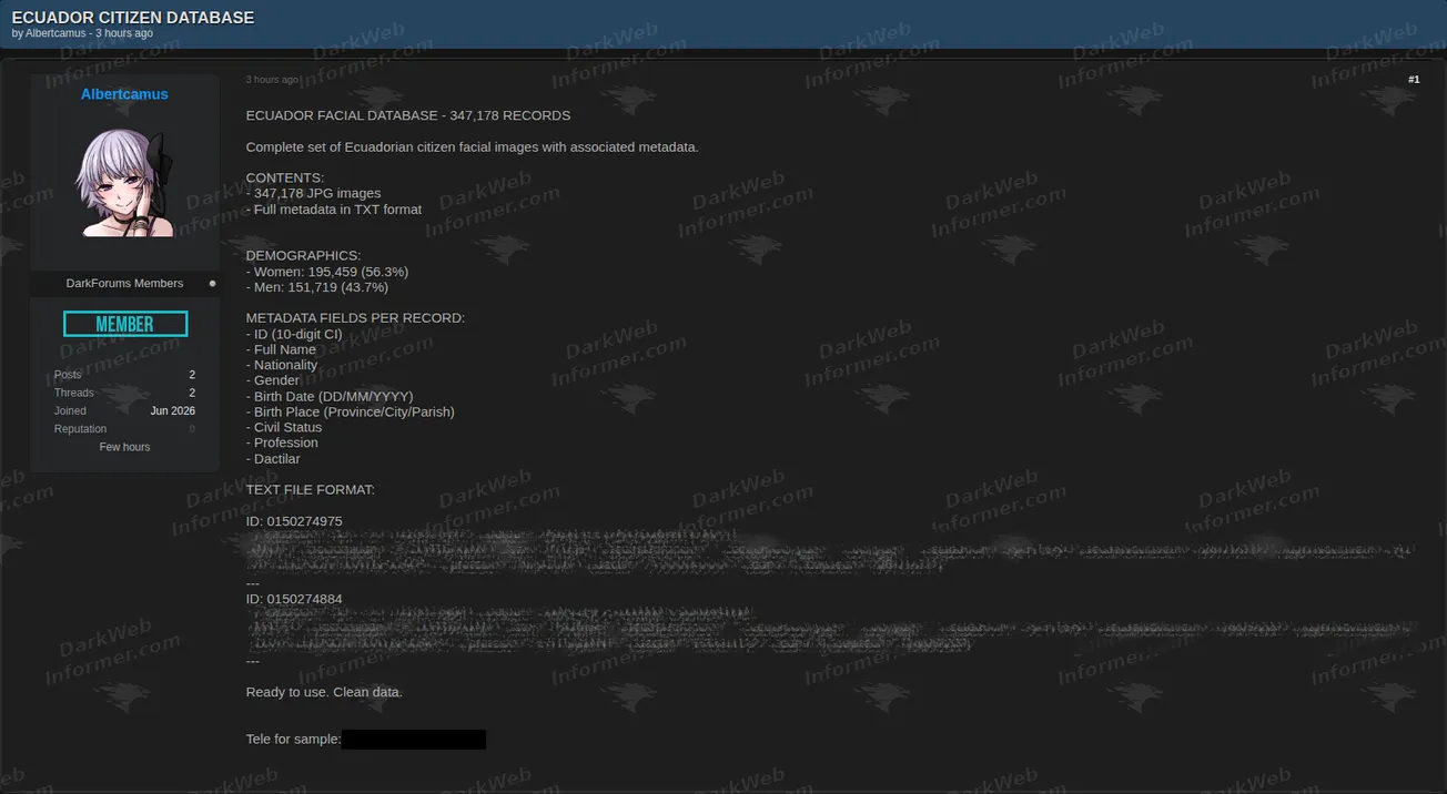 Ecuador alleged citizen database listing Screenshot 1