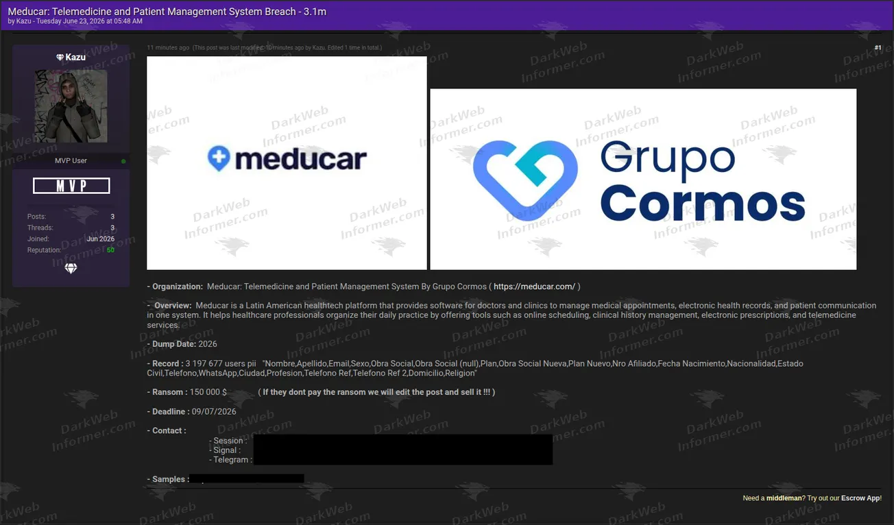 Meducar Argentina alleged breach Screenshot 1