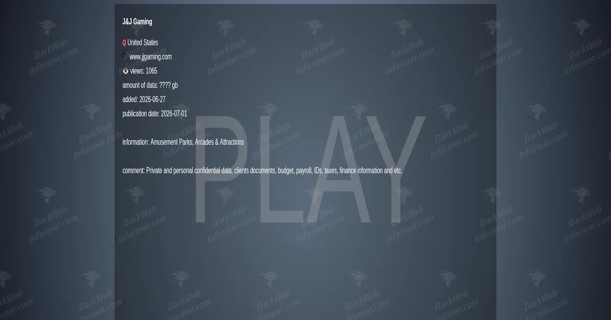 PLAY Ransomware Allegedly Claims U.S. Firm J&J Gaming