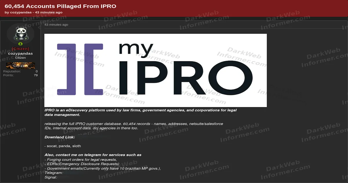 IPRO Customer Database Allegedly Leaked, 60,454 Records From Legal eDiscovery Platform Published