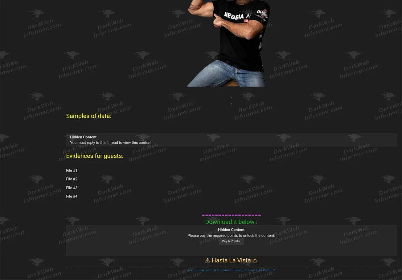 NEBBIA Slovak fitness apparel data breach forum post screenshot, July 2026 (3 of 3)