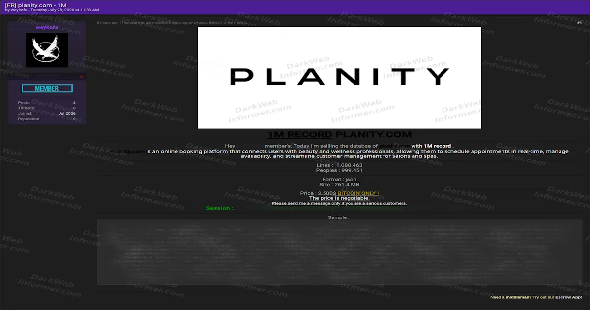 Planity Database Allegedly for Sale, 999,451 Customers of French Salons and Spas Listed