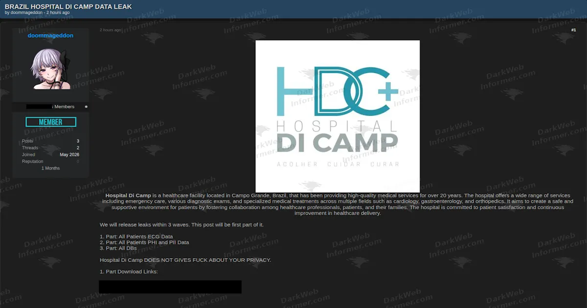 Brazilian Hospital Hospital Di Camp Allegedly Breached, Patient Medical Data Leaked in Staged Release