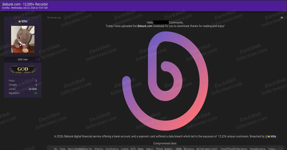Bebunk Database Allegedly Leaked, 12,324 Banking Customers With IBANs and KYC Records Exposed