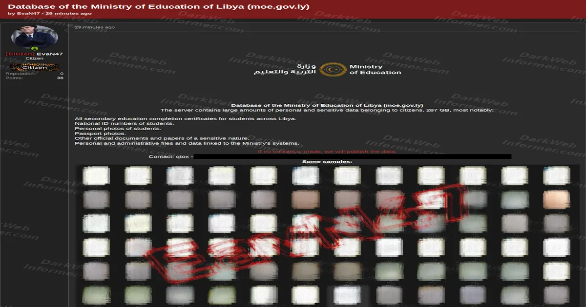 Libyan Ministry of Education Allegedly Breached, Students' IDs and Photos Threatened With Release