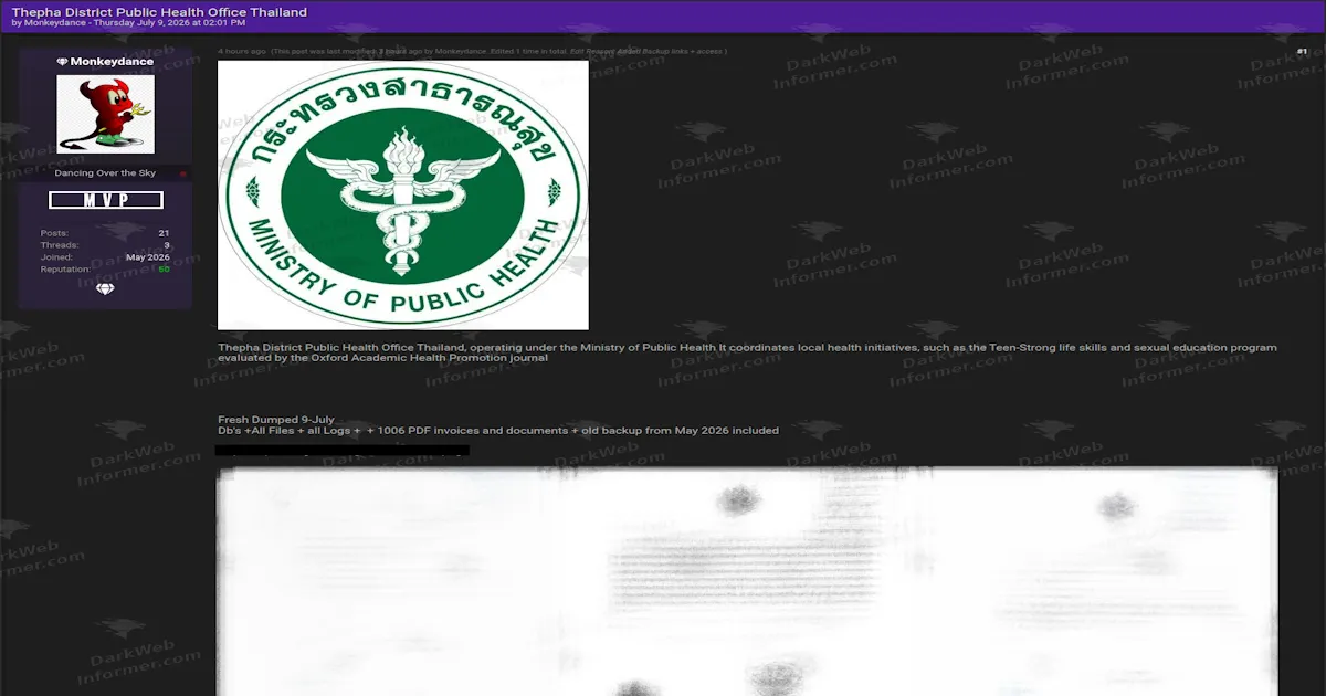 Thepha District Public Health Office in Thailand Breached, Databases Dumped and Server Access Offered