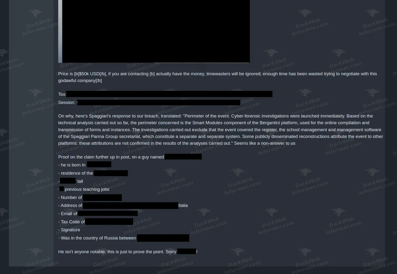 Section of the listing quoting the company response and stating a price of 50,000 dollars