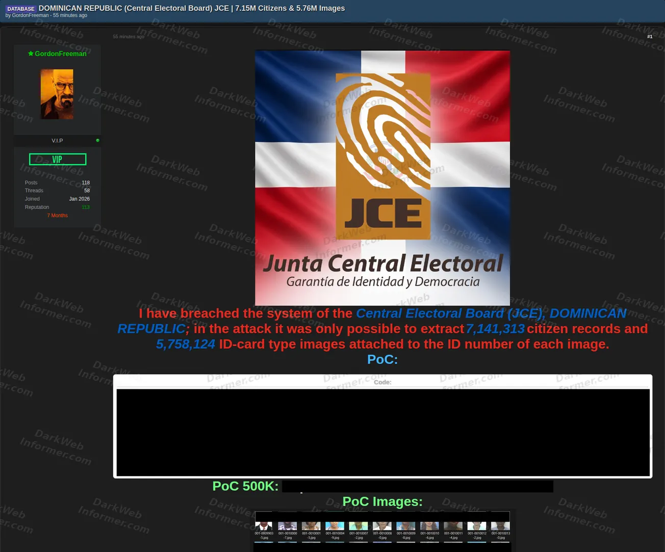 Forum post claiming a breach of the Dominican Republic central electoral board, August 2026