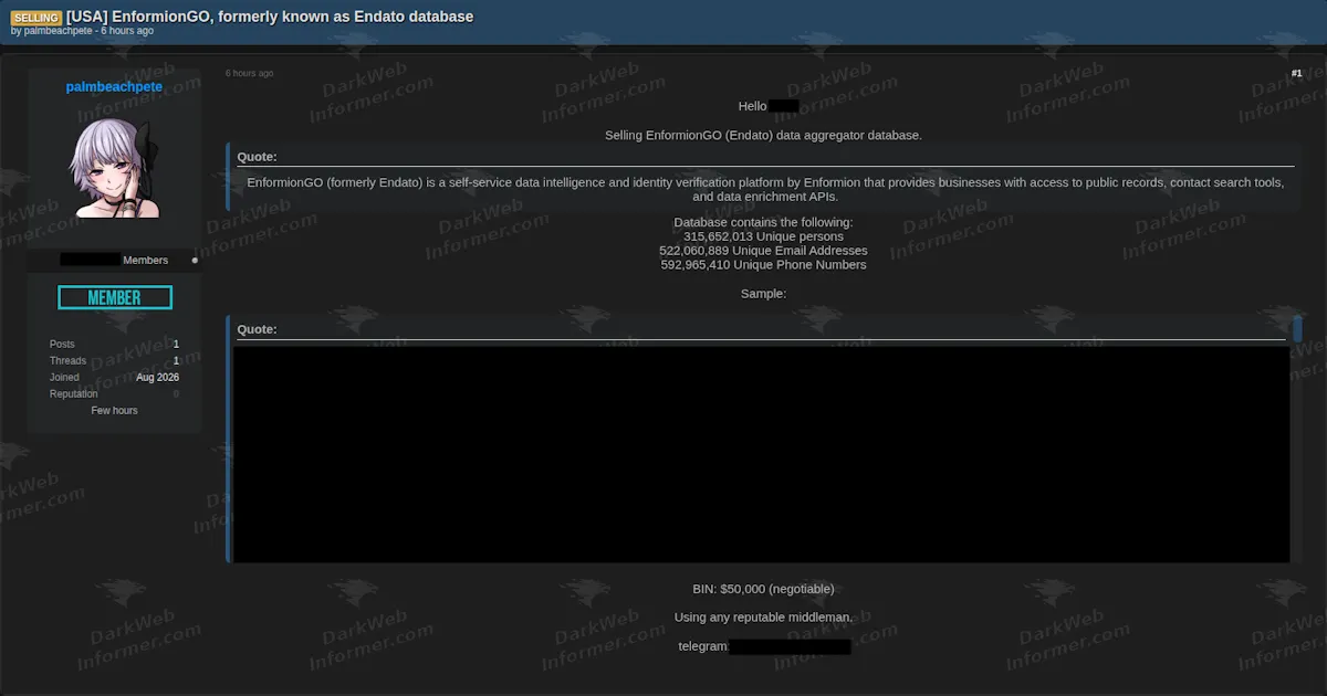 Data Broker EnformionGO Allegedly for Sale, 315 Million Person Profiles With Address Histories Listed