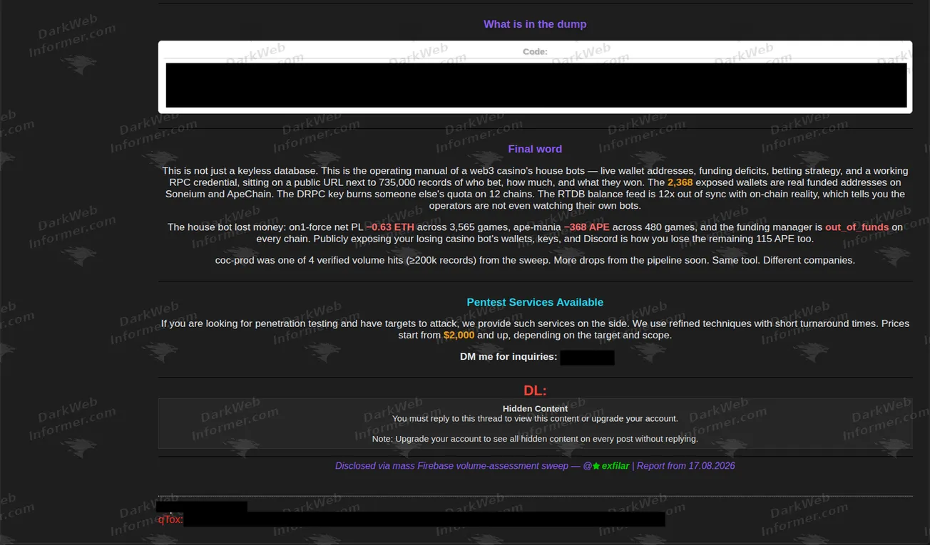 Dump contents summary and closing remarks in the intraverse.io forum post