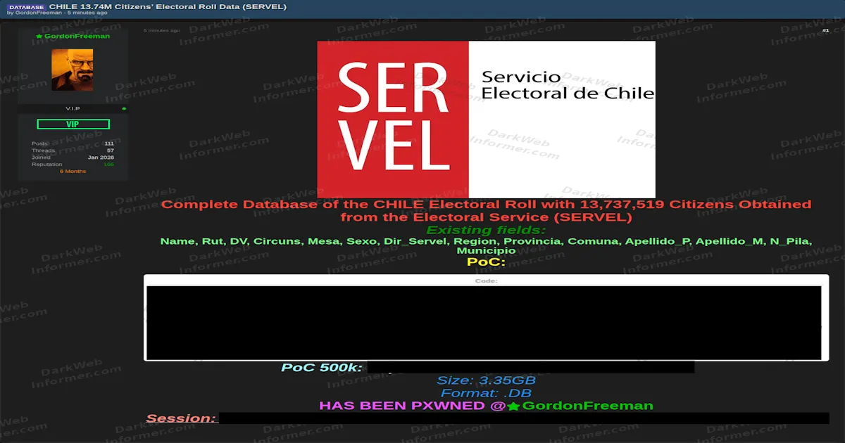 Electoral Roll Data on 13.7 Million Chileans Advertised as a Complete Database