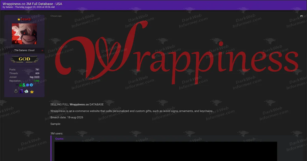 Wrappiness Customer Database Allegedly Offered for Sale With 3 Million Order Records