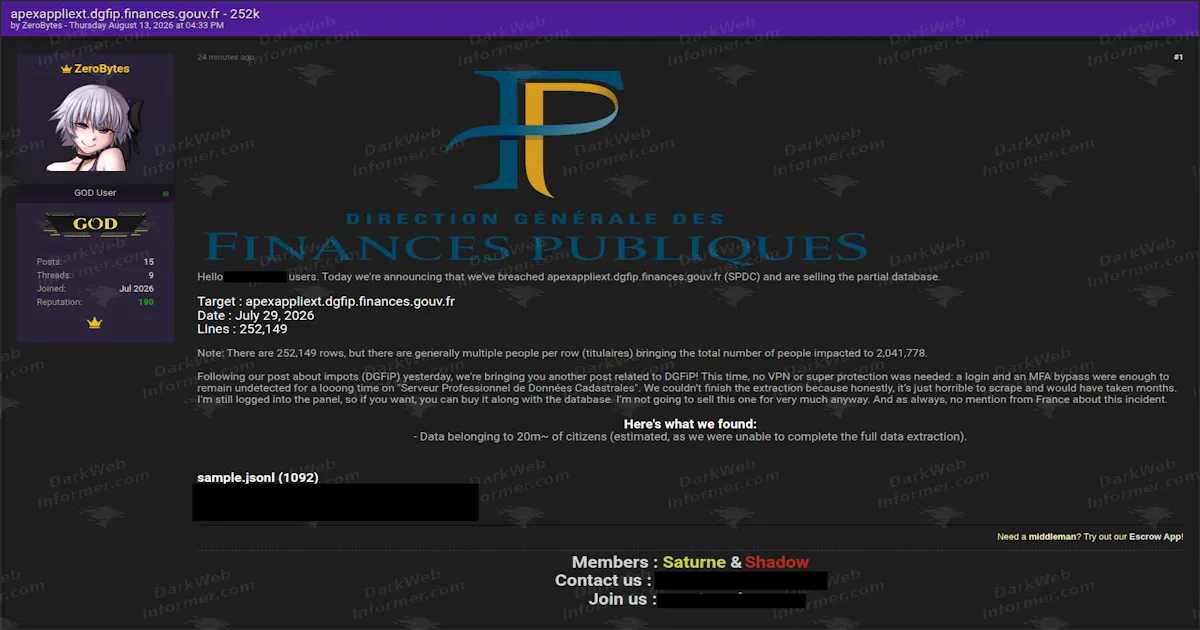 French Cadastral Data Server Allegedly Breached, 2 Million Property Holders Exposed and Access Still Claimed