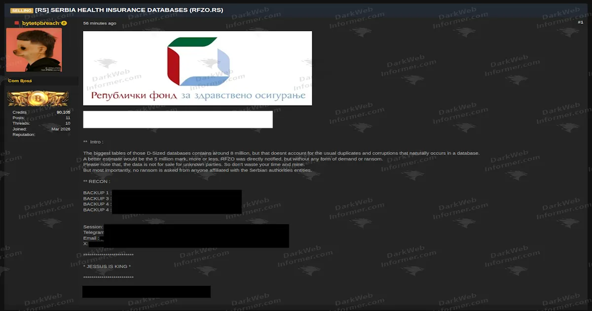 Serbian National Health Insurance Databases Allegedly Published Across Multiple File Mirrors