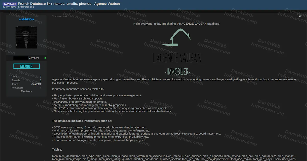 Agence Vauban Client Accounts and Property Files Shared Free on a Forum
