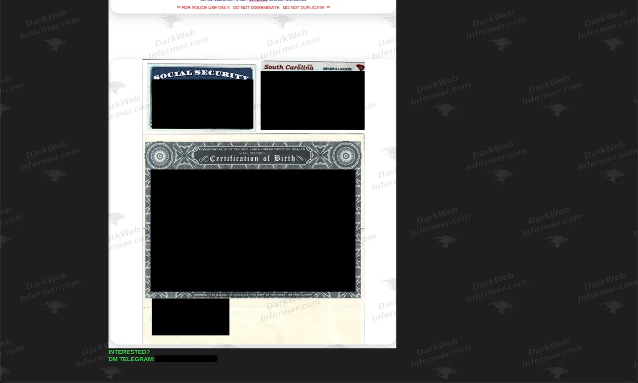 Second proof image in the same listing showing identity documents, shown redacted