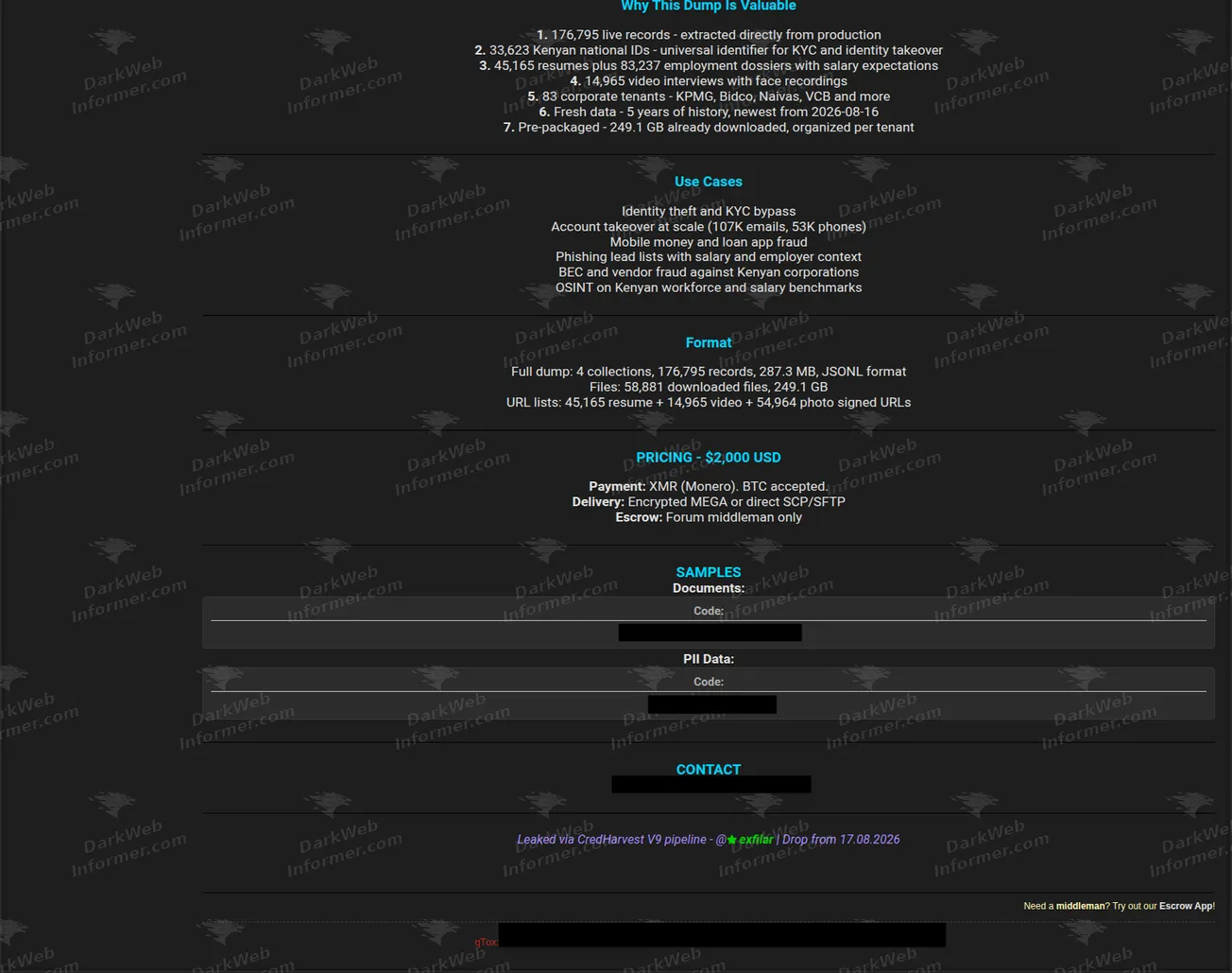 Claimed format, pricing and stated use cases in the Snapstartalent listing
