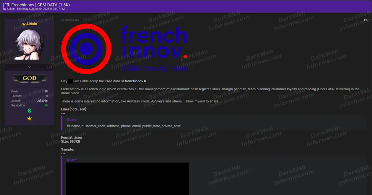 French Restaurant Platform FrenchInnov Allegedly Scraped, Exposing Client Credentials and Live Payment Keys