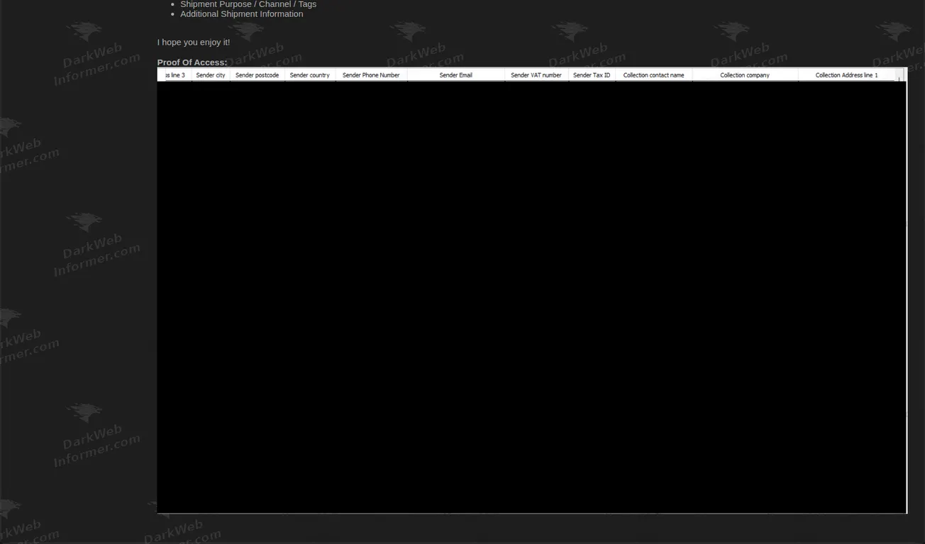 Spreadsheet offered in the same post as proof of access, shown redacted