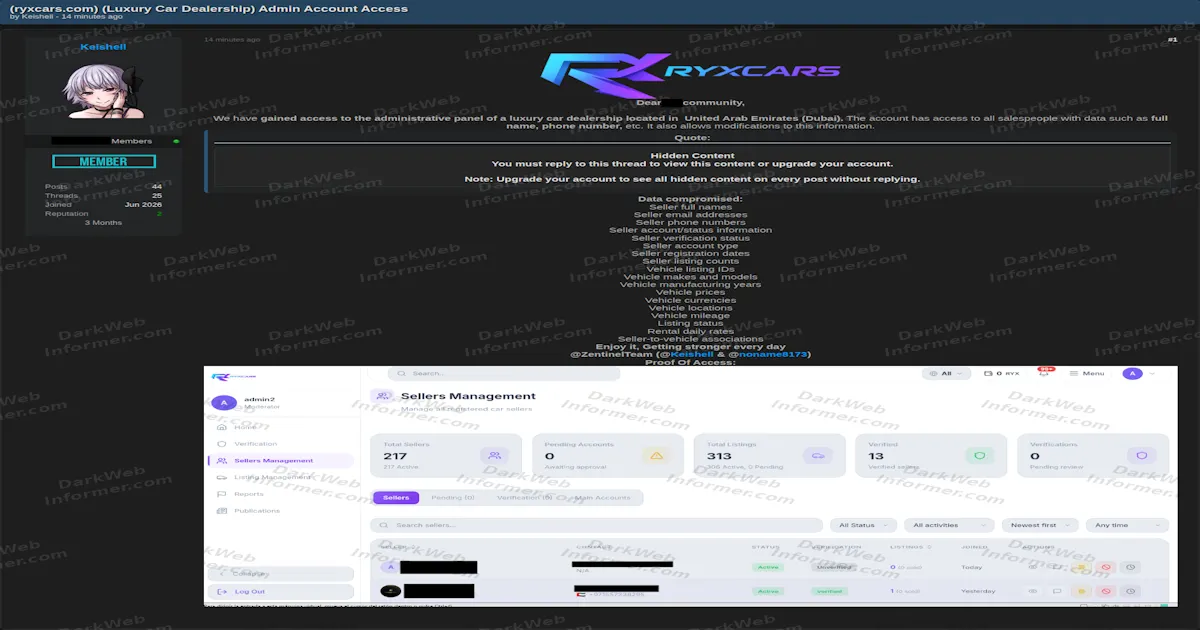 Admin Access to a Dubai Car Marketplace Advertised With Seller Data
