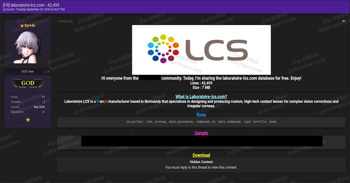 Laboratoire LCS Data Offered for Free in 42,495-Row Listing