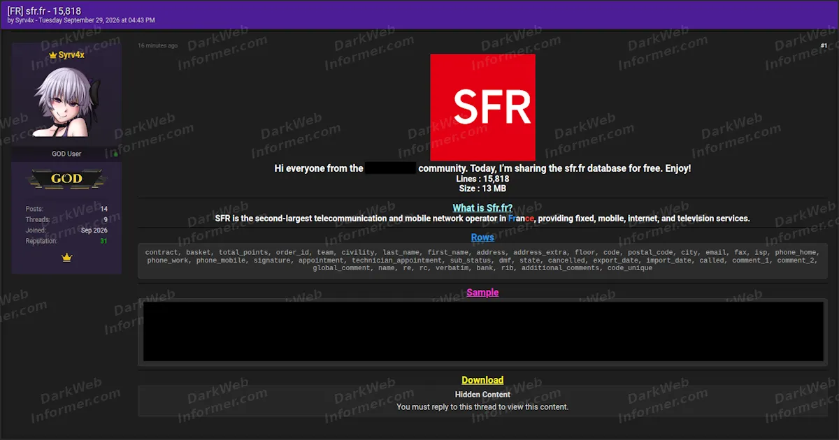 SFR Customer Data Listing Claims 15,818 Records With Contact and Banking Fields