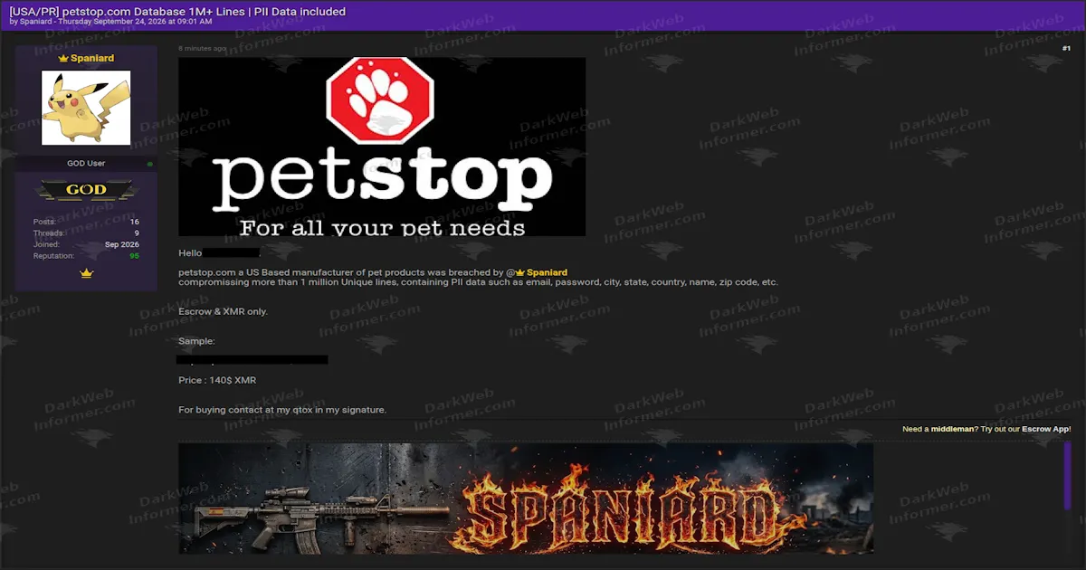 Alleged Pet Stop Dataset With 1M+ Records Offered for $140