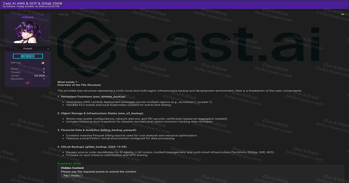 Cast AI Data Leak Claim Includes AWS, GCP and GitLab Backups Across 20 GB Archive