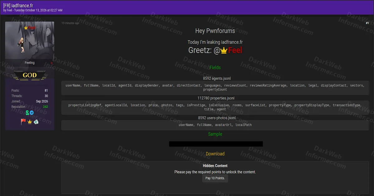 IAD France Dataset Leak Claim Includes 112,780 Property Records and 8,592 Agent Profiles