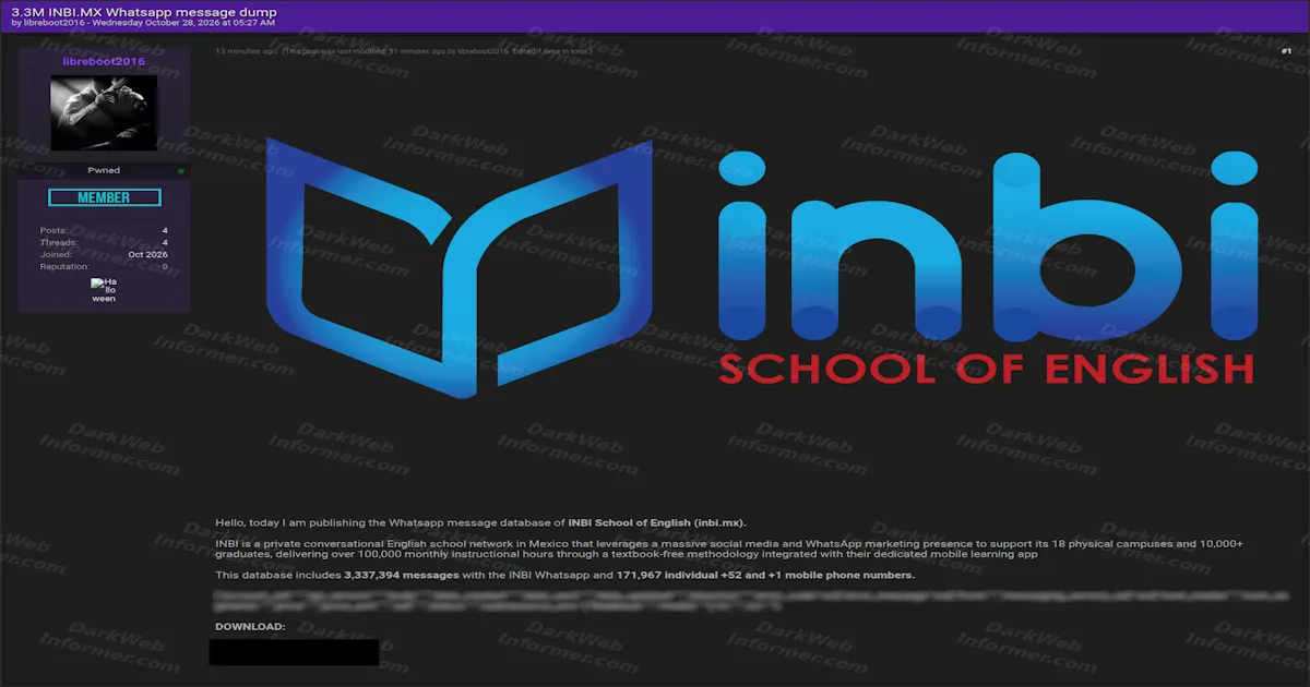INBI School of English WhatsApp Data Claim Includes 3.34 Million Messages and 171,967 Phone Numbers