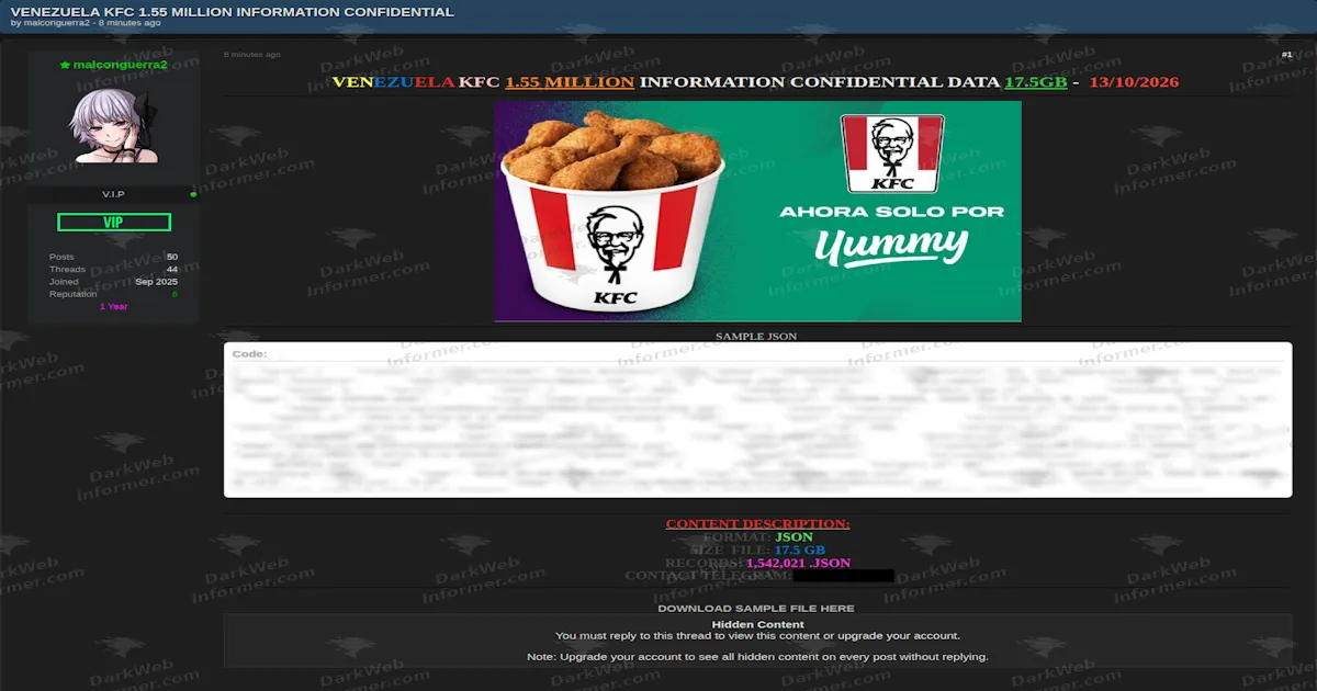 KFC Venezuela Dataset Claim Lists 1.54 Million JSON Records in 17.5 GB Archive