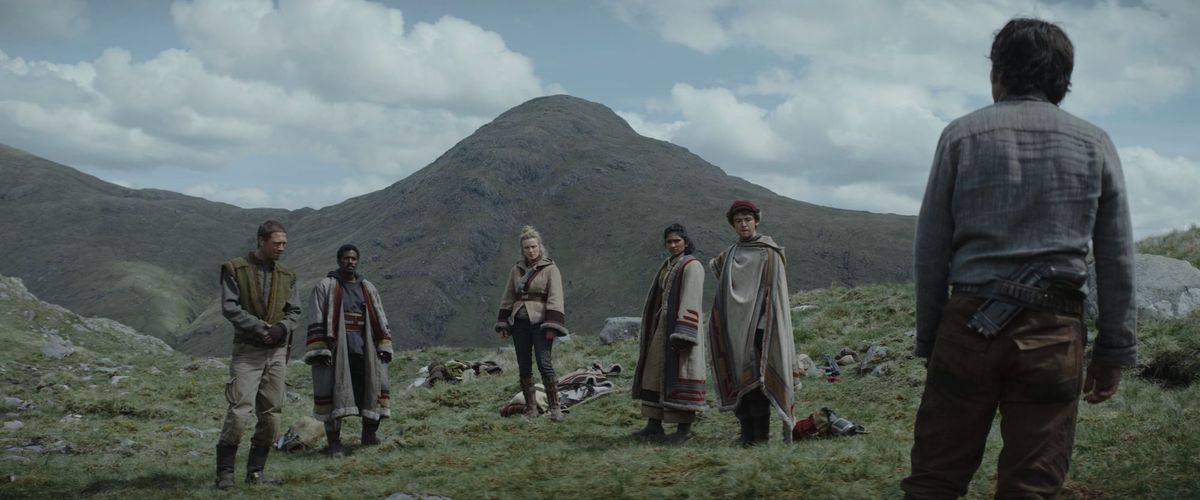 Skeen, Barcona, Vel, Sinta, and Nemik all look in disbelief at Andor as they prepare for the heist.