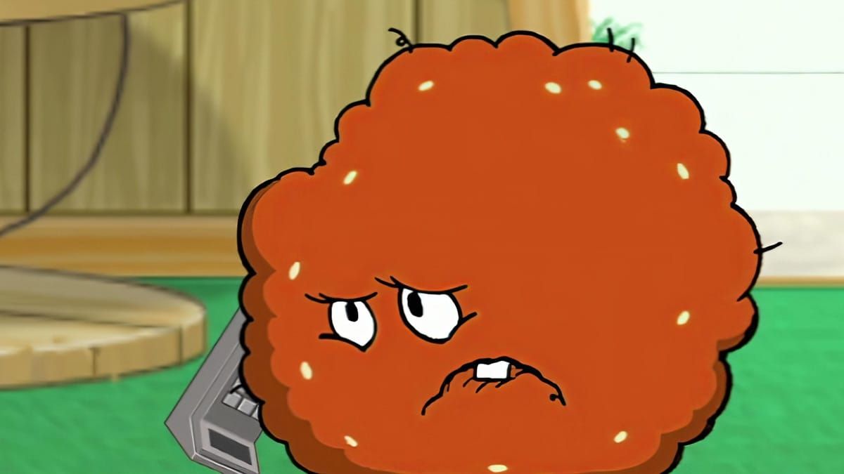 Meatwad from Aqua Teen Hunger Force talks on the phone.