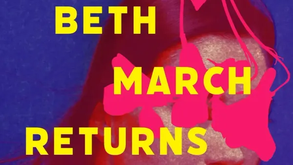 The cover of Beth March Returns from the Dead, cropped to just the first three words and the face of a woman covered by flowers