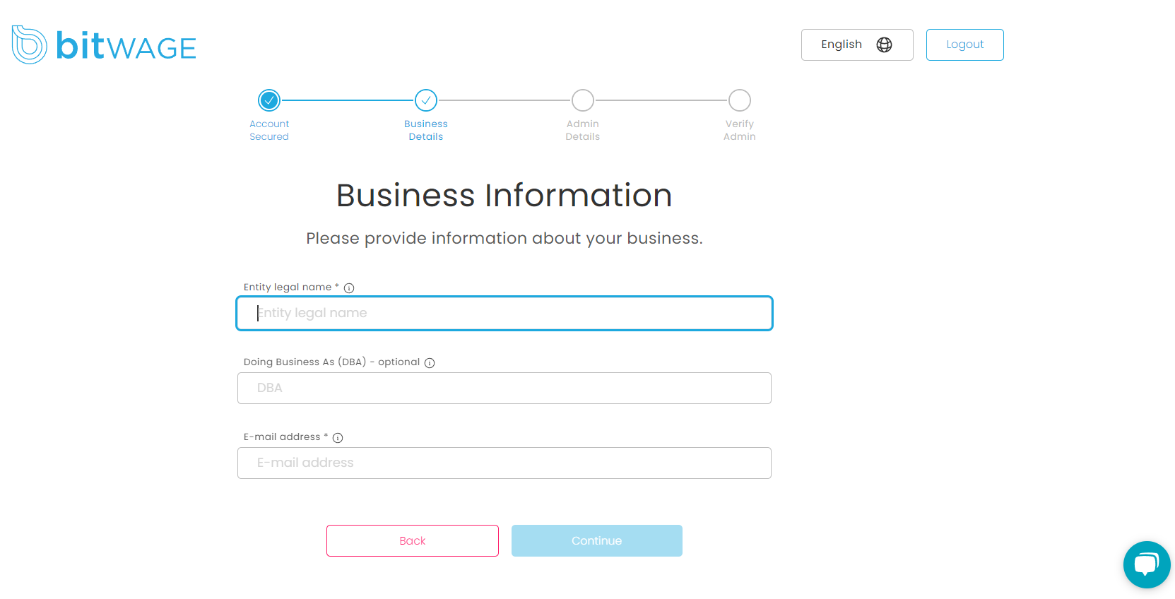 Bitwage website sign up 6