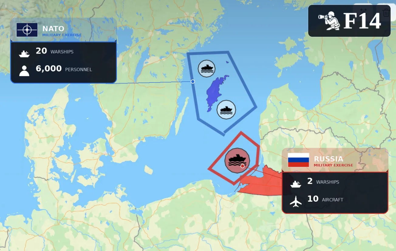 Russia launches massive Naval exercise close to already ongoing large NATO Baltic Sea exercises.