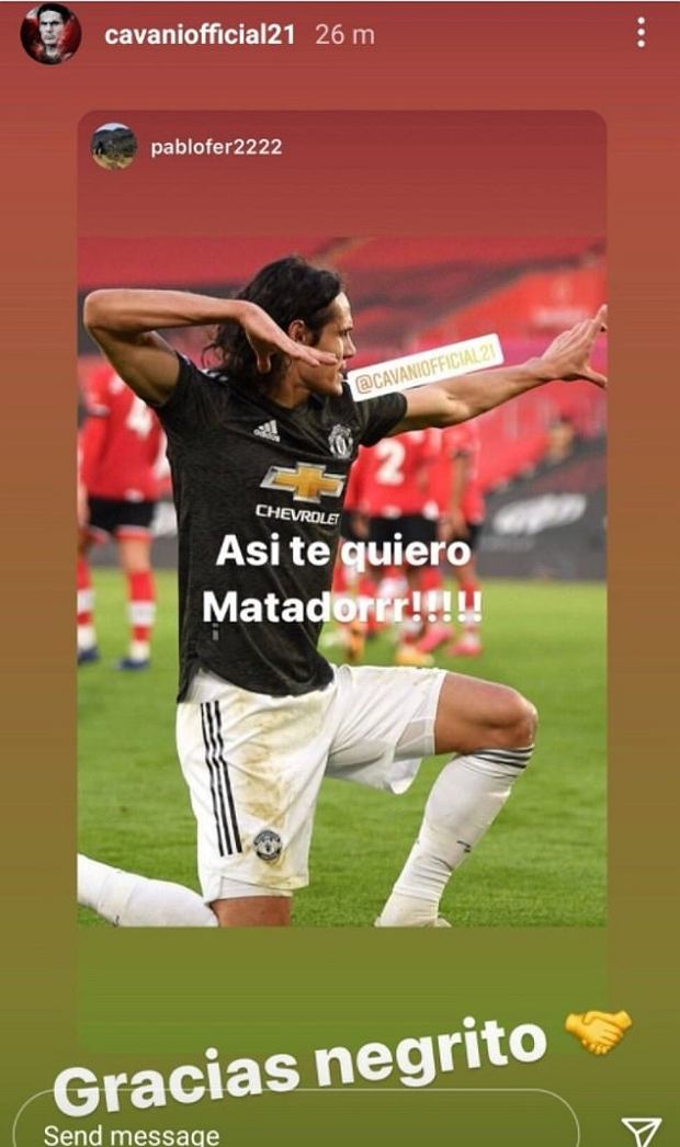 Wpis, za który Edinson Cavani został ukarany przez FA