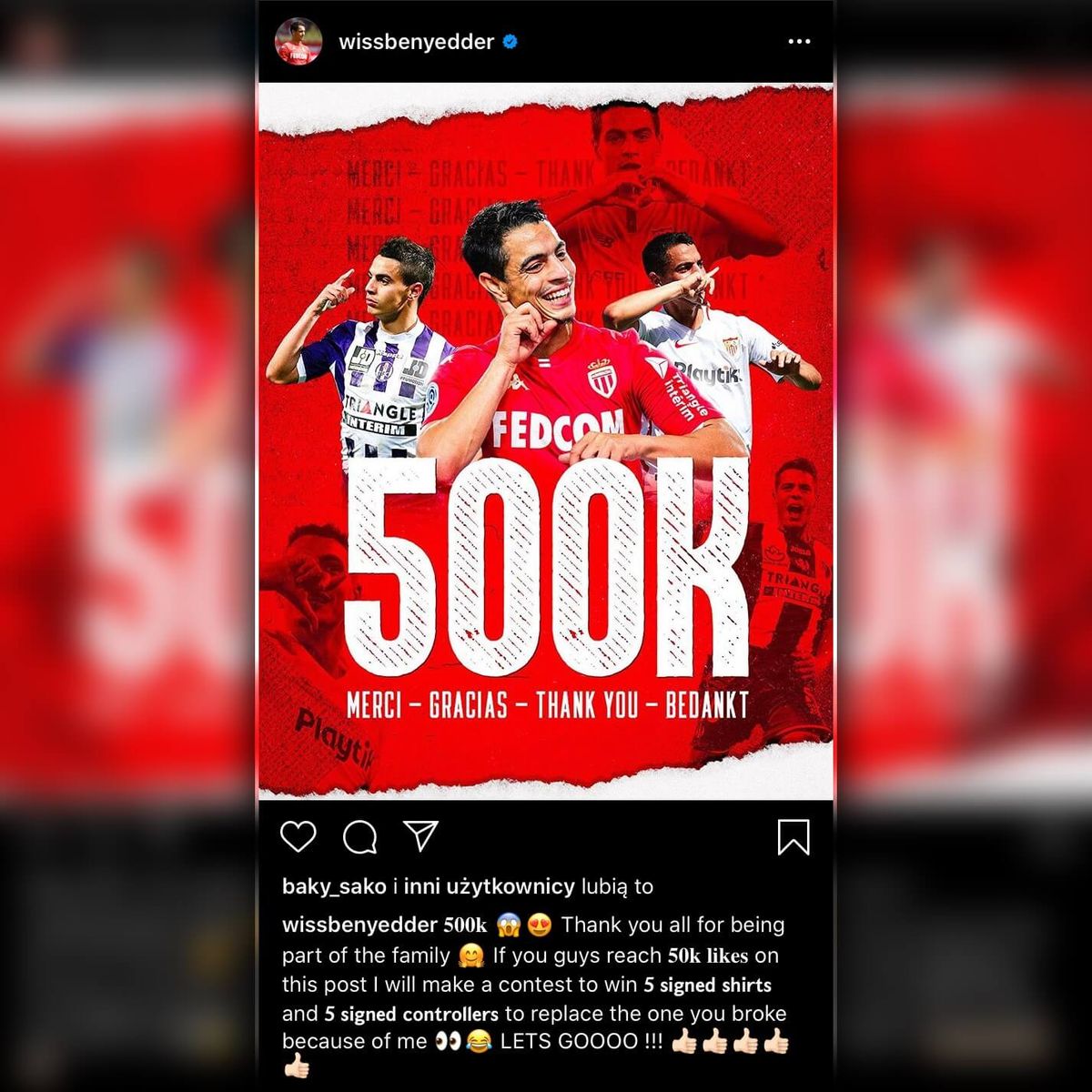 Wissam Ben Yedder ogłasza nietypowy konkurs z okazji 500 tysięcy obserwujących na Instagramie Zdjęcie główne wpisu