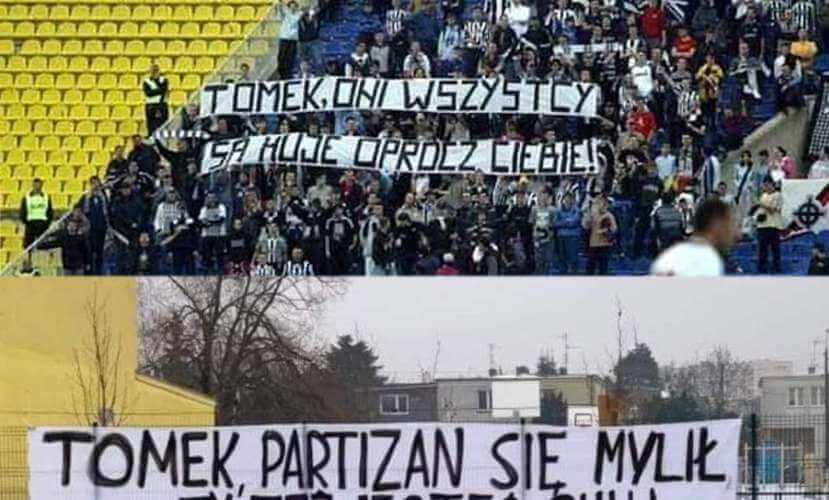 Kibice Lecha Poznań kontynuują ataki w stronę Tomasza Rząsy. Nawiązali do kibiców Partizana Belgrad Zdjęcie główne wpisu