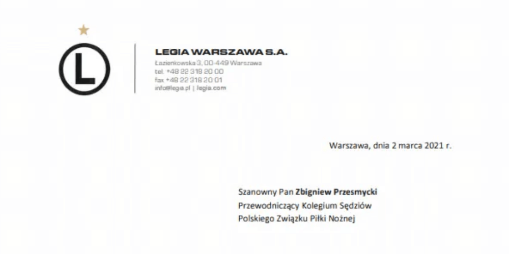 Legia Warszawa niezadowolona z pracy sędziów. Klub wystosował pismo do Przesmyckiego Zdjęcie główne wpisu