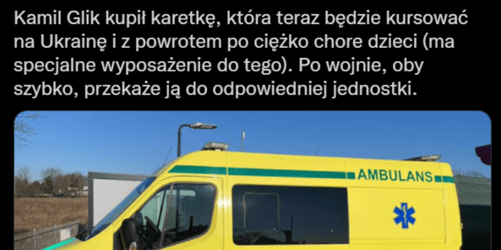 Piękne zachowanie Kamila Glika. Kupił karetkę, która będzie jeździć na Ukrainę Zdjęcie główne wpisu