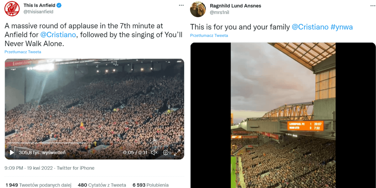 Wzruszające sceny na Anfield! Kibice Liverpoolu wsparli Cristiano Ronaldo [WIDEO] Zdjęcie główne wpisu