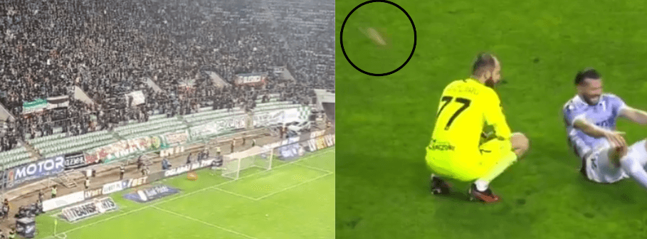 Kibice Śląska rzucali butelkami w bramkarza Pogoni. Niewiele zabrakło do walkoweru [WIDEO] Zdjęcie główne wpisu