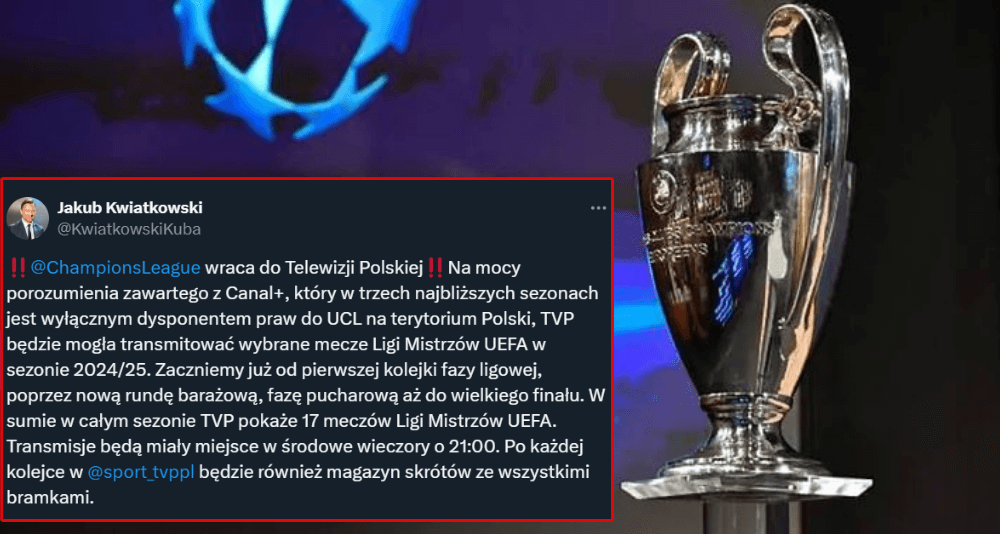 Fantastyczne wieści dla kibiców! Liga Mistrzów wraca do Telewizji Polskiej Zdjęcie główne wpisu