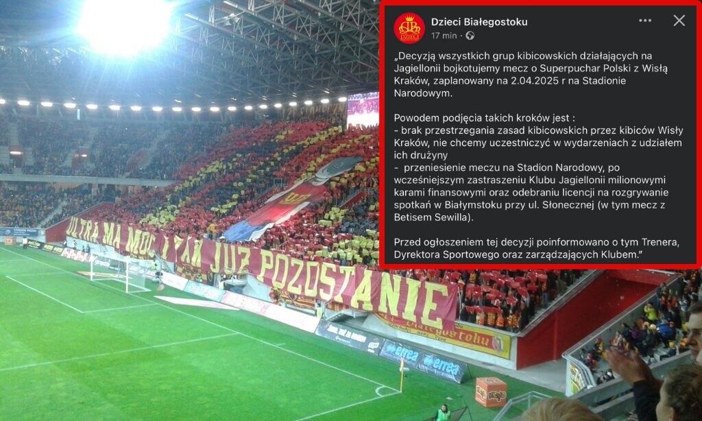Chaos wokół Superpucharu Polski trwa w najlepsze. Kibice Jagiellonii bojkotują mecz Zdjęcie główne wpisu
