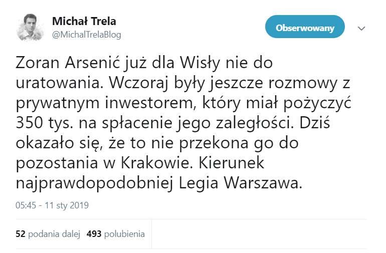Gdzie jeden się sypie, tam drugi korzysta. Legia bierze piłkarza Wisły Obraz wpisu