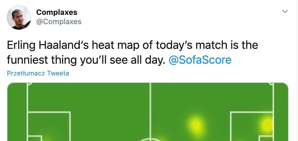 Heat mapa Haalanda z meczu z Hoffenheim robi furorę w internecie! Nie pobiegał Obraz wpisu